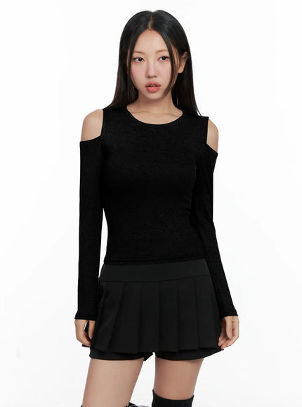 cut-out-ribbed-off-shoulder-top-ig527 / Black