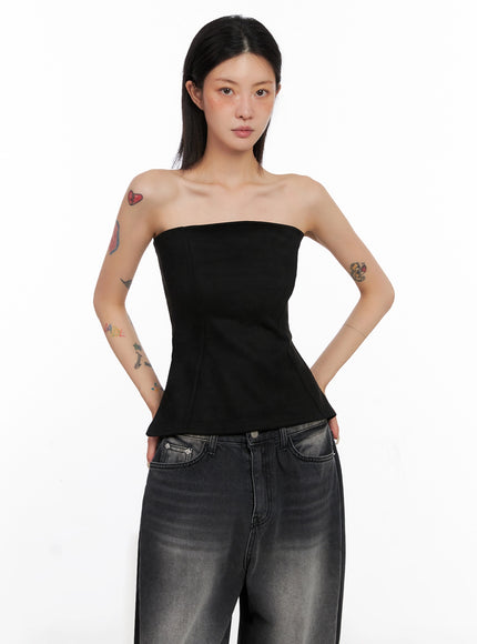 faux-suede-tube-top-is508 / Black