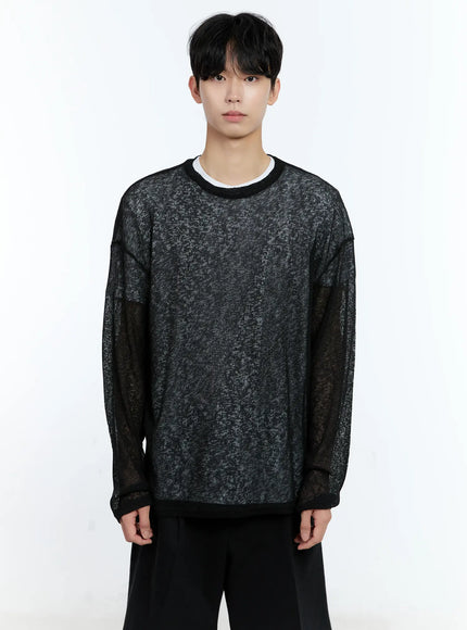 mens-mesh-long-sleeve-top-ig501 / Black