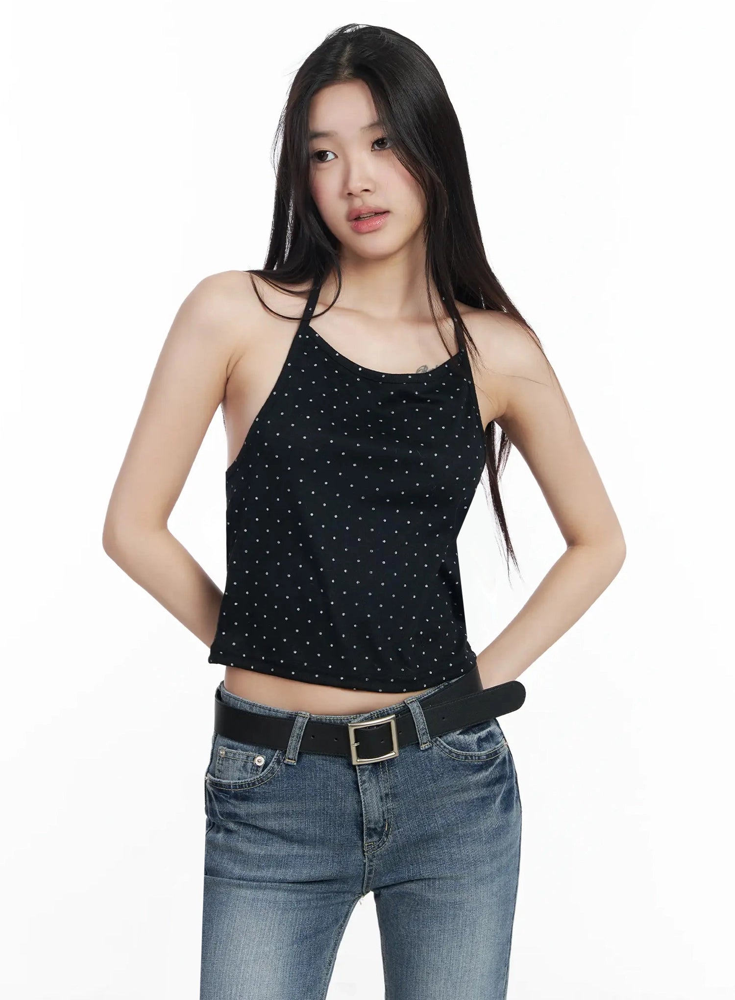 polka-dot-halter-neck-top-im503 / Black