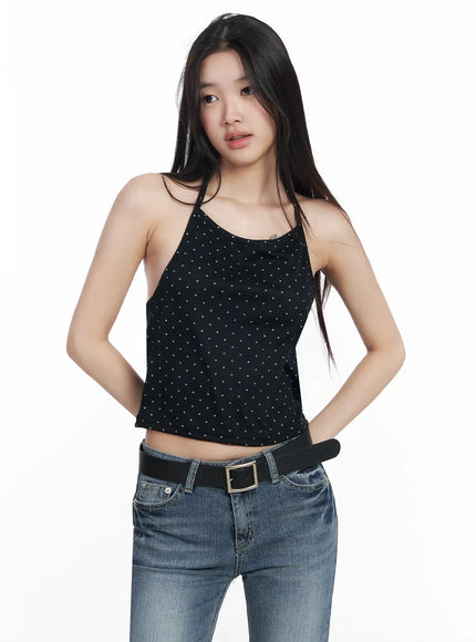 polka-dot-halter-neck-top-im503 / Black