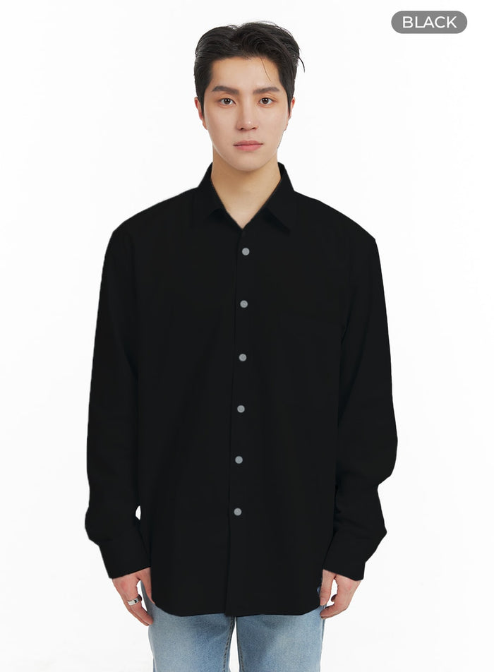 mens-cotton-solid-buttoned-shirt-ia401 / Black