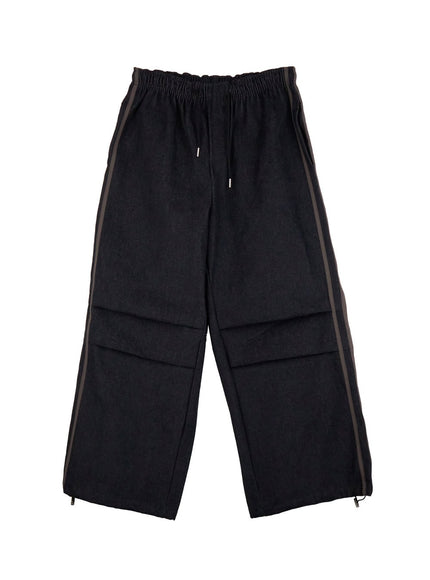 striped-trackpants-with-adjustable-waist-ij503 / Black