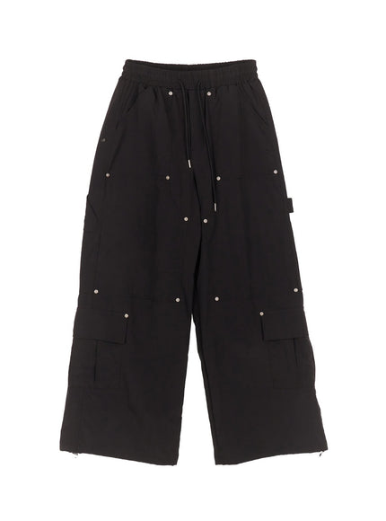 mens-nylon-wide-fit-cargo-pants-im517 / Black