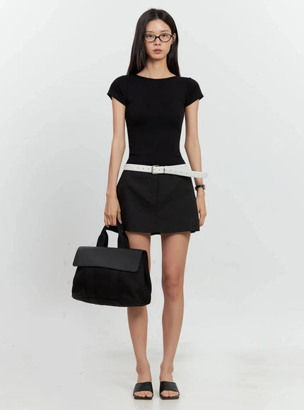 round-neck-short-sleeve-top-il528 / Black