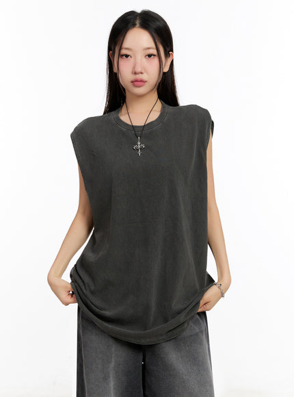 relaxed-fit-washed-tank-top-iu509 / Black
