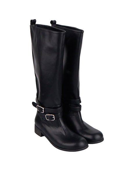 knee-high-buckled-boots-ij503 / Black