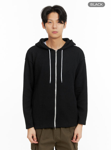 mens-zip-up-hooded-knit-sweater-ia402 / Black