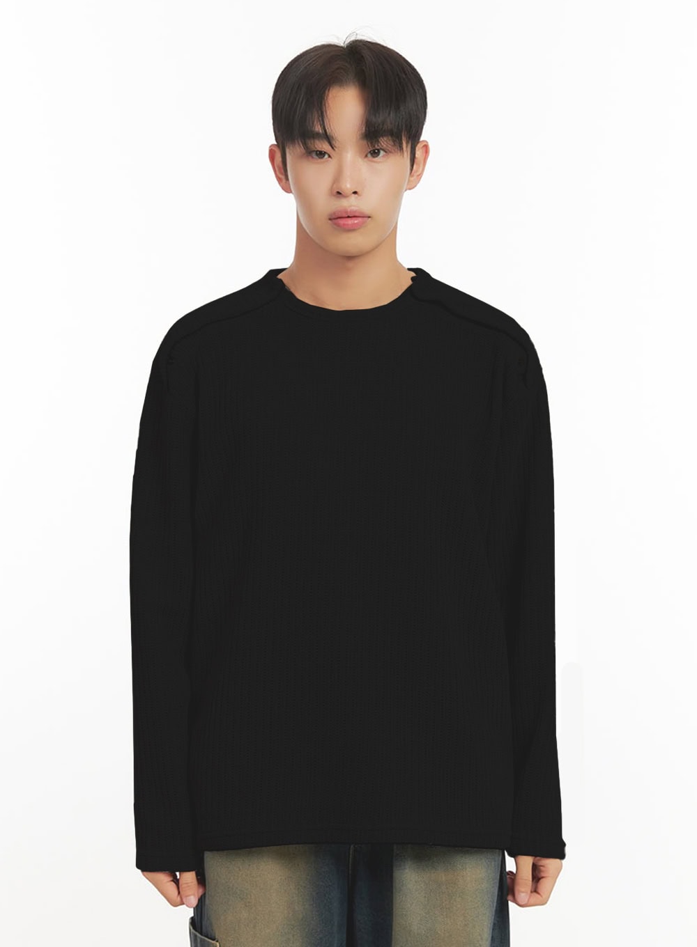 mens-long-sleeve-solid-sweater-id406 / Black