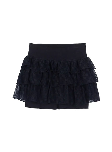 lace-tiered-ruffle-skirt-il531 / Black
