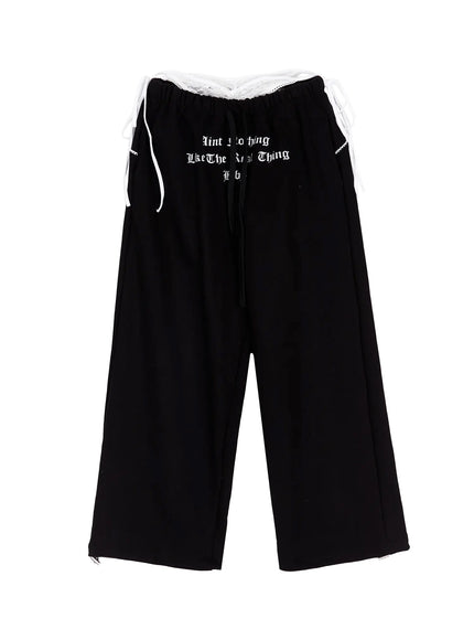 trendy-lace-up-wide-leg-sweatpants-iu509 / Black