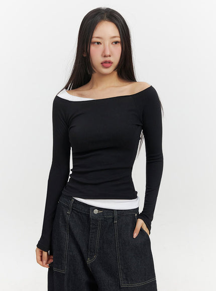 Off-Shoulder Asymmetric Long-Sleeve Top IF510 Acubi style LEWKIN