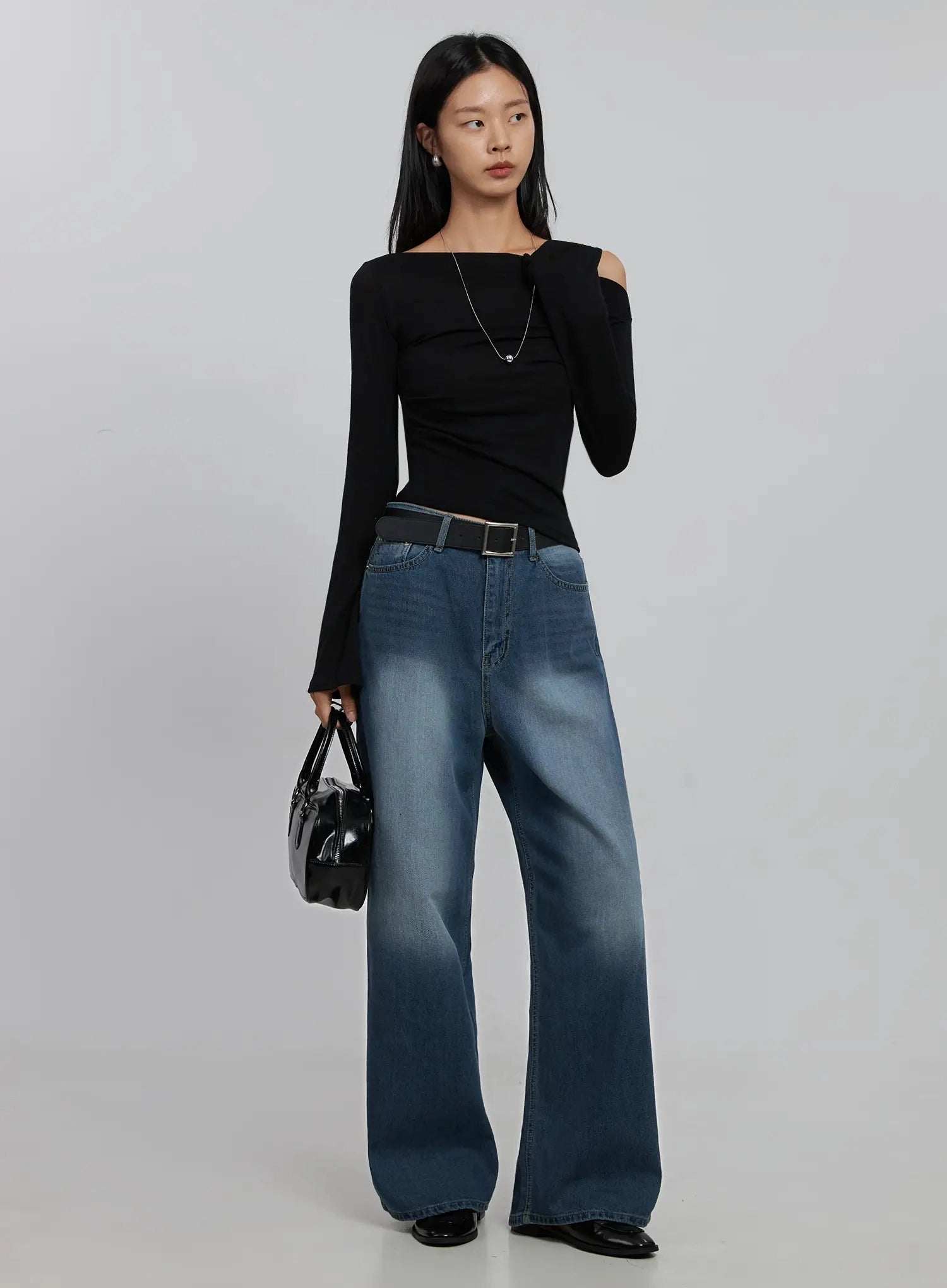 sheer-off-shoulder-long-sleeve-top-id516 / Black