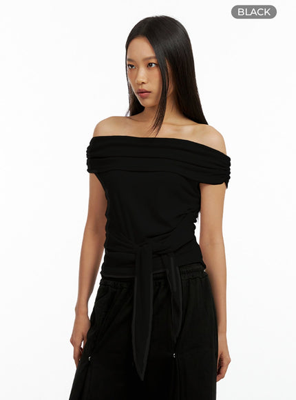 front-tie-off-shoulder-top-ig405 / Black