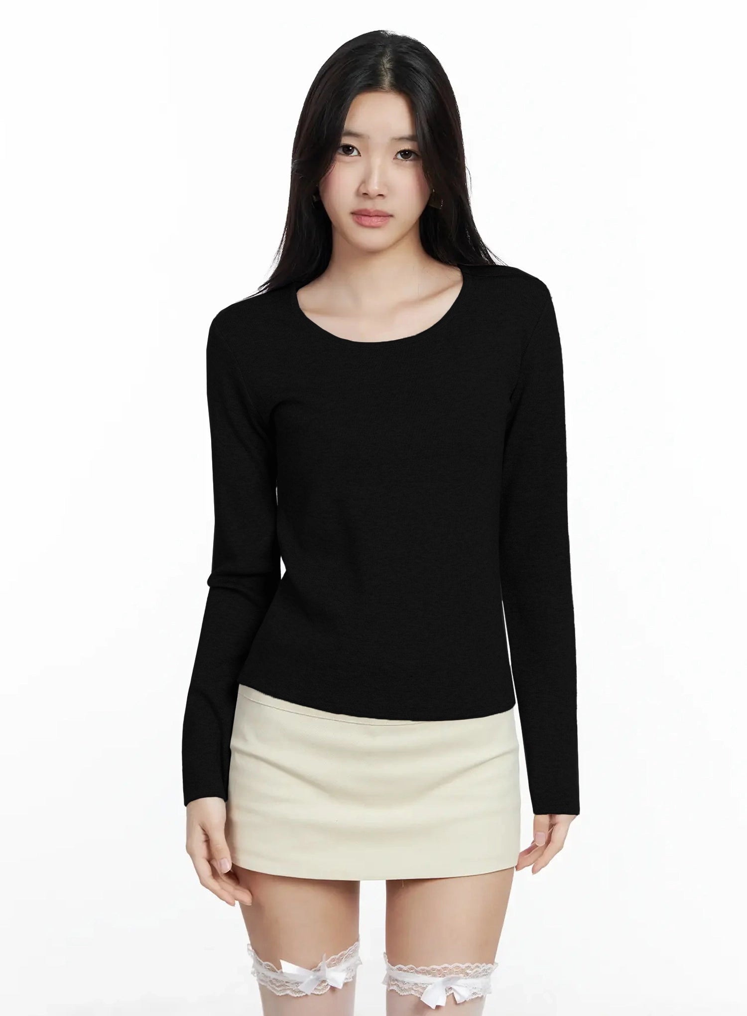 classic-u-neck-wool-blend-knit-top-im503 / Black