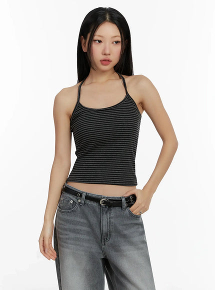 striped-halter-neck-tank-top-id526 / Black