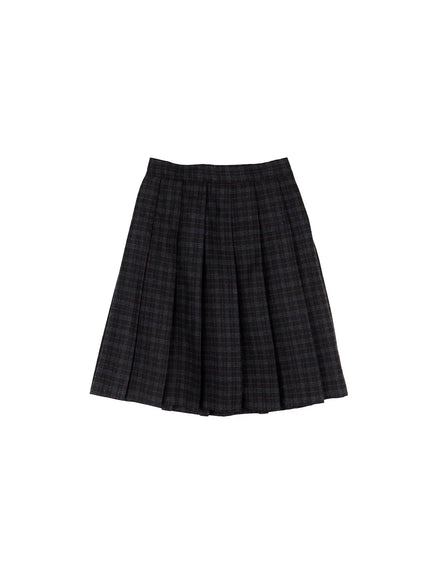 plaid-pleated-midi-skirt-ij502 / Black