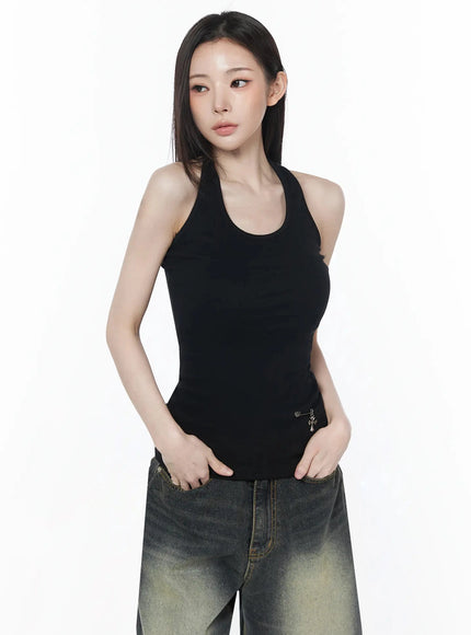 halter-neck-ribbed-tank-top-iu512 / Black