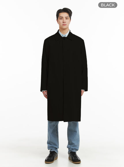 mens-solid-cotton-trench-coat-ia401 / Black