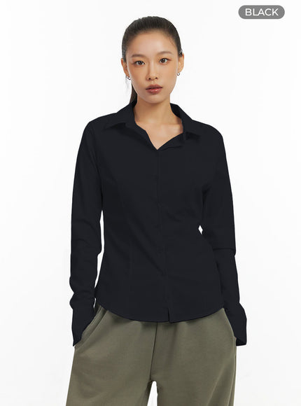 pintuck-slim-fit-blouse-io409 / Black