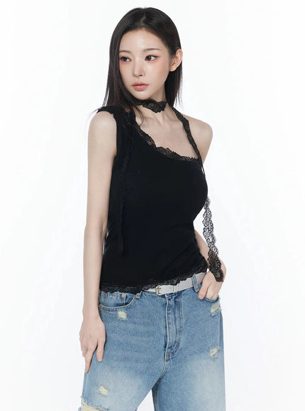 lace-trim-asymmetric-tank-top-iu512 / Black