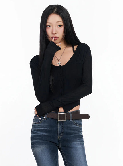 chic-wavy-ribbed-cardigan-ca513 / Black