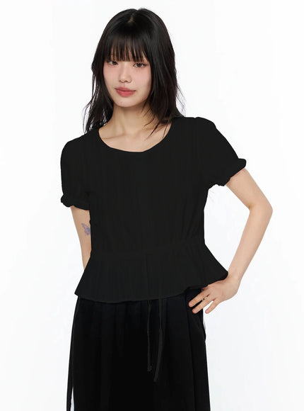lace-puff-sleeve-blouse-iy525 / Black