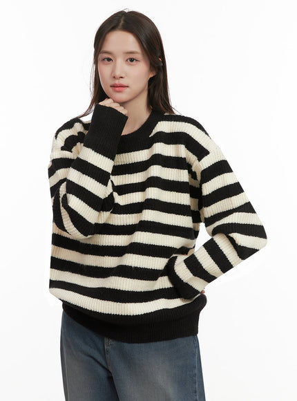 cozy-striped-oversized-sweater-ij510 / Black