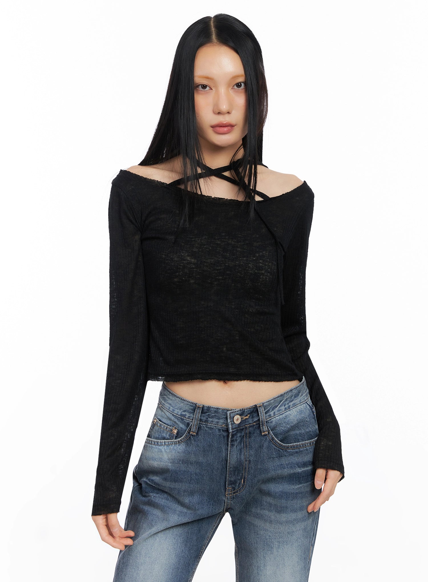 ribbed-halterneck-top-co516 / Black