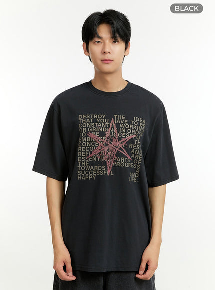 mens-oversized-letter-t-shirt-il412 / Black