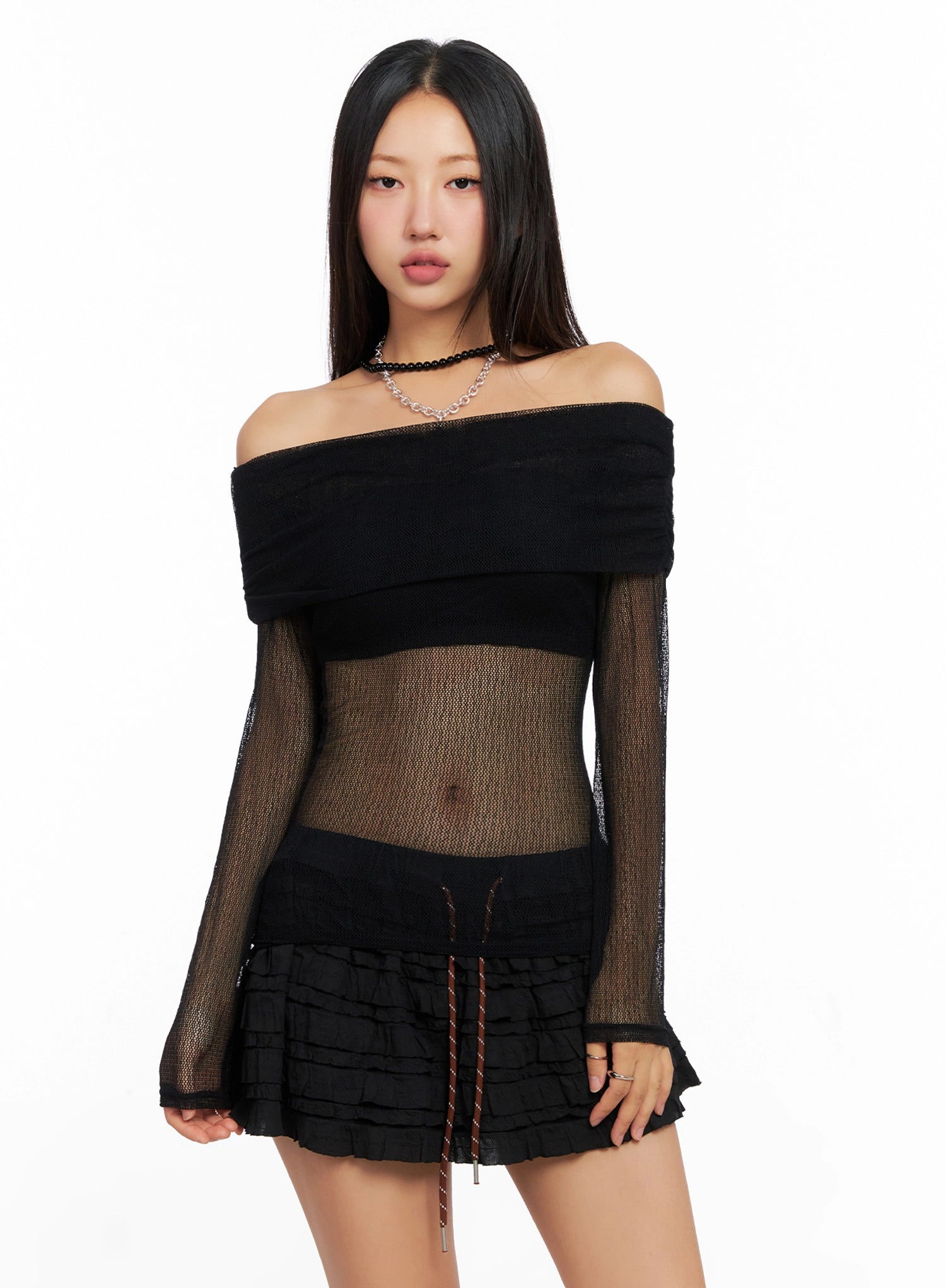 chich-sheer-off-shoulder-top-ig528 / Black