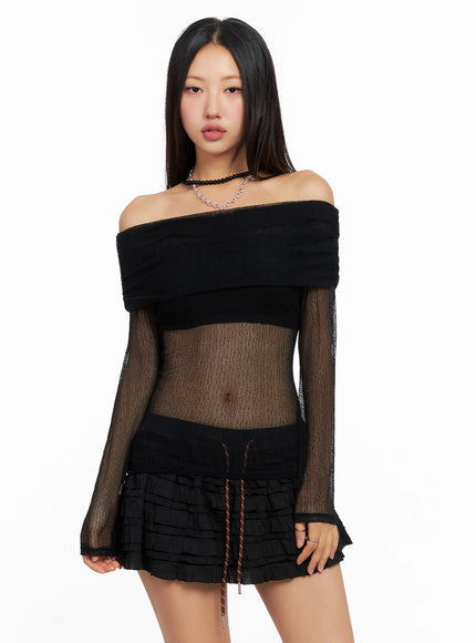 chich-sheer-off-shoulder-top-ig528 / Black