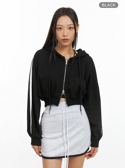 cotton-zip-up-track-hoodie-is427 / Black