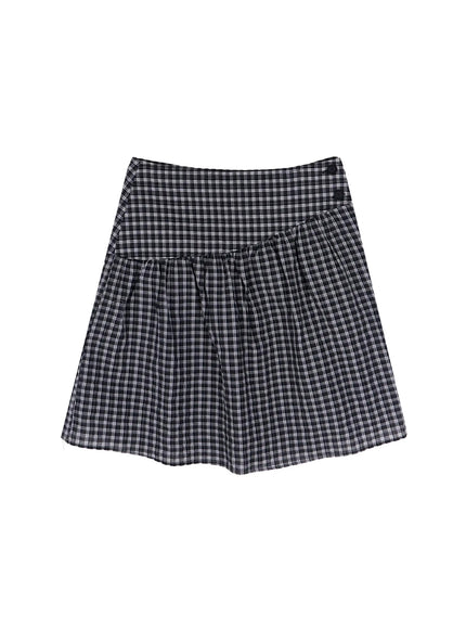 plaid-buttoned-midi-skirt-iy525 / Black
