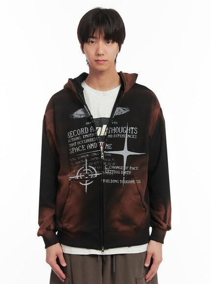 mens-graphic-dye-washed-hooded-jacket-ia510 / Black