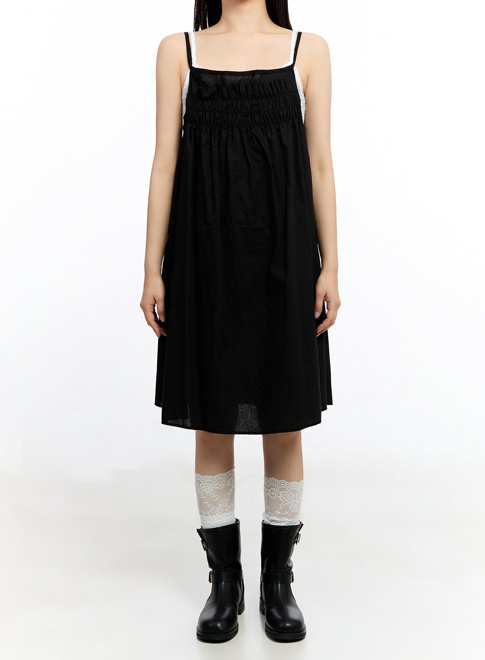Solid Layered Cotton Midi Dress IU509 - Korean Women's Fashion | LEWKIN Solid Layered Cotton Midi Dress IU509 - Korean Women's Fashion | LEWKIN