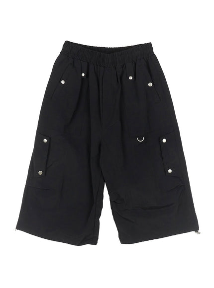 mens-nylon-pocketed-wide-fit-shorts-ia510 / Black
