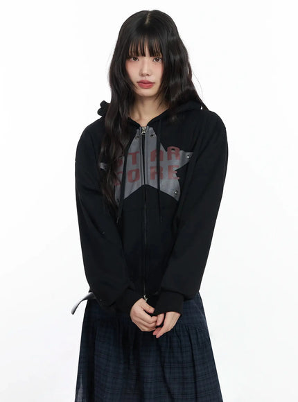 star-core-eyelet-graphic-hoodie-if505 / Black