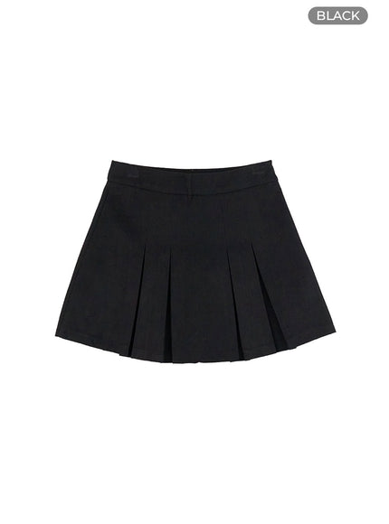 cotton-pleated-solid-mini-skirt-is427 / Black