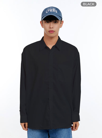 mens-basic-solid-buttoned-collar-shirt-ig416 / Black