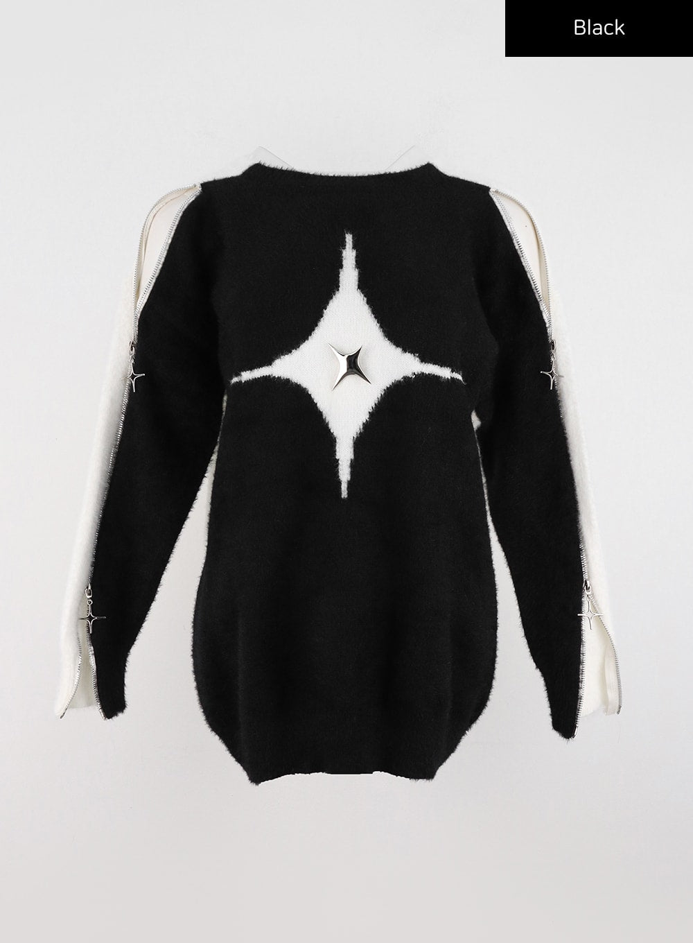 star-motif-cut-out-shoulder-sweater-io324 / Black