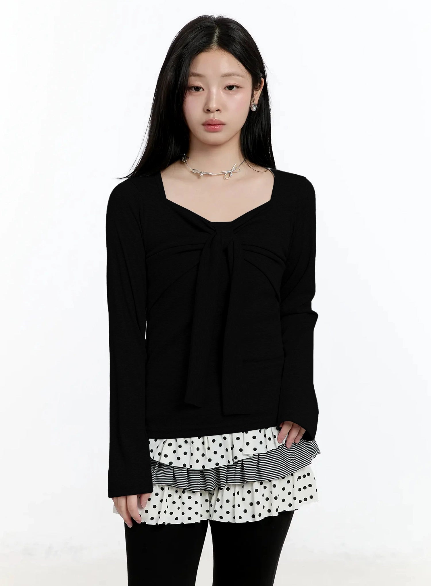 bow-tie-long-sleeve-top-im519 / Black