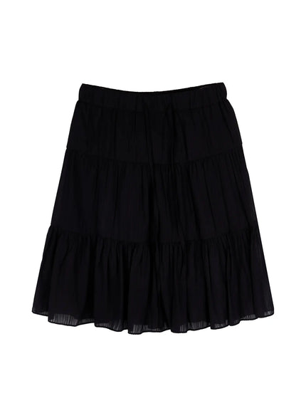 layered-chiffon-tiered-skirt-iy525 / Black