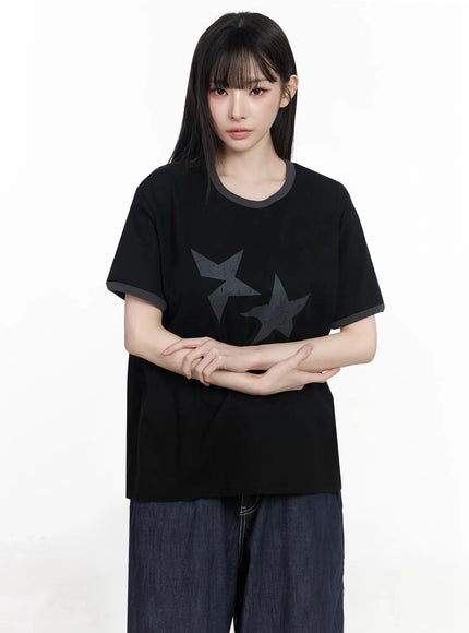 star-graphic-crewneck-t-shirt-iu509 / Black
