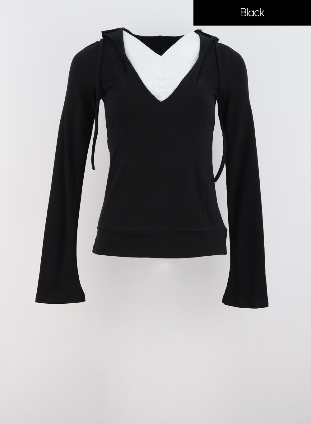 lace-hoodie-top-is321 / Black