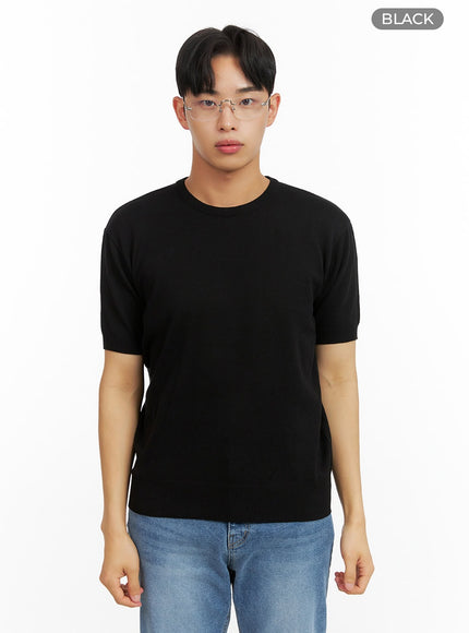 mens-round-neck-knit-t-shirt-iu412 / Black