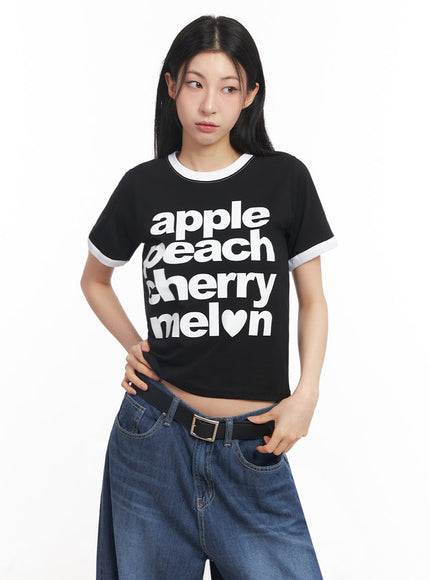 contrast-graphic-crop-top-iy529 / Black