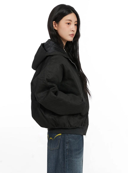 quilted-lined-hooded-zip-up-jacket-in528 / Black