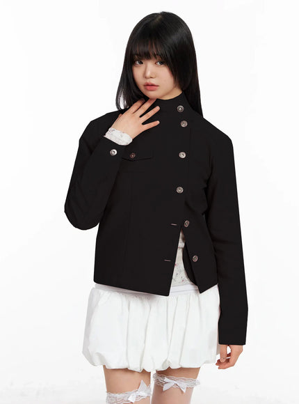 high-neck-cropped-trench-jacket-ia523 / Black