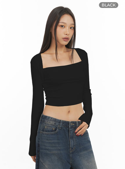 square-neck-bolero-style-slim-fit-crop-top-is427 / Black